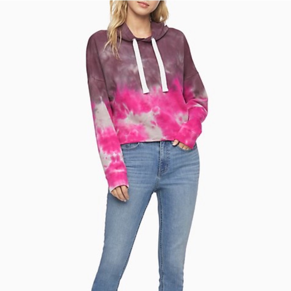 Calvin Klein Tie Dye Shoulder Drop Crop Hoodie
